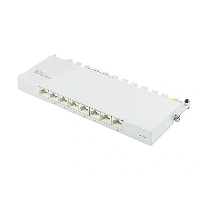 Abbildung von Good Connections Patchpanel/Patchfeld Desktop Cat. 6A, 500 MHz 10 GIGABIT fähig 8 Port 0,5 HE STP geschirmt werkzeugloses Öffnen Lichtgrau (RAL7035)