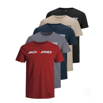 Abbildung von JACK &amp; JONES Herren JJECORP Logo Tee SS Crew Neck 5er Pack Kurzarm T Shirt, E, DustyOlive/2xBlack/DGM/Crockery, S