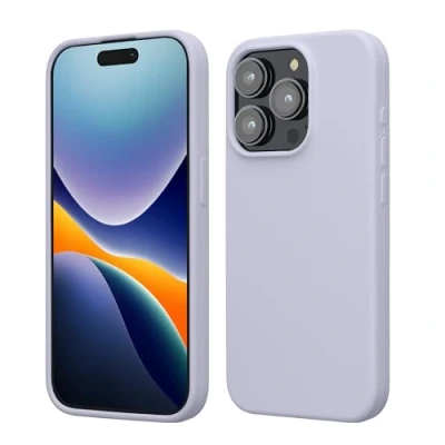 Abbildung von kwmobile Hülle für das iPhone 15 Pro Silikon Handy Case stoßfeste Handyhülle mit weicher Oberfläche Pastell Lavendel