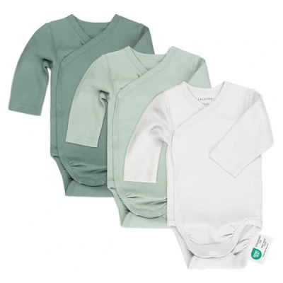 Abbildung von LaLoona Wickelbody Langarm 3er Pack Baby Body Set aus Baumwolle, Langarmbody mit Knöpfen, ÖkoTex Standard 100 geprüft 50 56 Grün