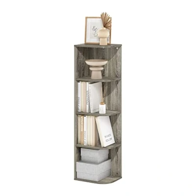 Abbildung von Furinno Pasir 4 stufiges Eck Bücherregal mit offenem Regal, Französische Eiche