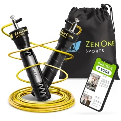 Abbildung von ZenOne Sports® Springseil I Jump Rope für Erwachsene Speed mit 360 Kugellager &amp; robustem Stahlseil 3m Fitness verstellbar Ideal Boxer , Doppel Kreuz Sprung mehr