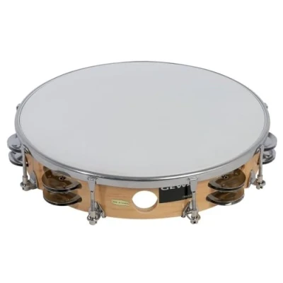 Abbildung von GEWA Tambourin Traditionell mit Schellen, Holzrahmen (stimmbarer aus Maple, Kunststofffell, 16 Paar Stahlschellen, perfekt für Schulklassen &amp; Percussion Ensembles)
