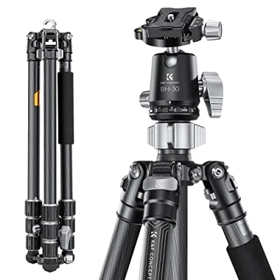Abbildung von K&amp;F Concept X Series Carbon Stativ, 172cm Kamera Professionelles Fotostativ mit 30mm Metallkugelkopf, Tragfähigkeit 12KG,Tripod für Innen und Außen Fotographie X254C4+BH 30