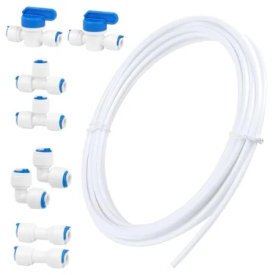 Abbildung von Wasseranschluss Kühlschrank Wasserleitung Kunststoff Stecksystem Wasserrohr PE Rohr Verschraubung Set Wasserschlauch 6,35mm(1/4&quot;) 10m Universal KüHlschrankschlauch