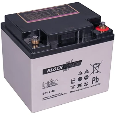 Abbildung von intAct Block Power BP12 45, 12V 45 Ah, Hochwertige und zuverlässige Versorgungsbatterie, Wartungsfreie AGM Batterie