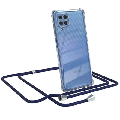 Abbildung von EAZY CASE Handykette kompatibel mit Samsung Galaxy M22 / M32 A22 4G Handyhülle Umhängeband, Handykordel Schutzhülle, Silikonhülle, Hülle Band, Stylische Kette Hülle, Navy Blau