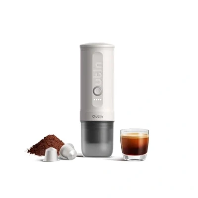 Abbildung von OutIn Nano tragbare elektrische Espressomaschine, Camping Kaffeemaschine, Selbsterhitzung mit USB C, kompatibel gemahlenem Kaffee &amp; NS Kapsel