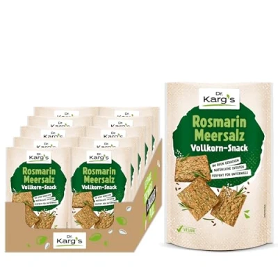 Abbildung von Dr. Karg’s Vollkorn Snack Rosmarin Meersalz knusprig, vegan, mit &amp; Meersalz, 100% Vollkornmehl ohne Zusatzstoffe, 10x110g