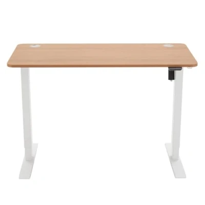 Abbildung von Amazon Basics Rechteckig Elektrisch höhenverstellbares Stehpult, Buche Platte und weißes Gestell, 120 x 60 cm (Früher Movian)