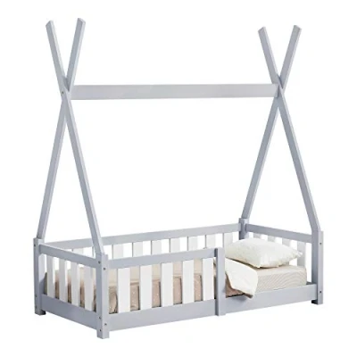 Abbildung von en.casa Kinderbett, »Helsingborg« mit Rausfallschutz Kiefernholz 70x140 cm Hellgrau