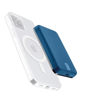 Abbildung von Cellularline Wireless Powerbank Mag 5000 Tragbares Ladegerät kompatibel mit Safe Ökosystem Kapazität mAh 7,5 W kabelloses Aufladen 1 x USB C 18 Für iPhone 12 und höher Blau