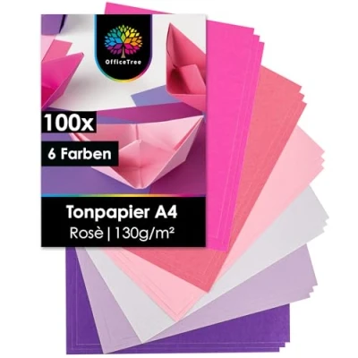 Abbildung von OfficeTree Transparentpapier 70 Blatt Bastelpapier Rosa Töne Bastelset Kinder Tonpap, Tonpapier A4 130g/m zum Basteln und Gestalten