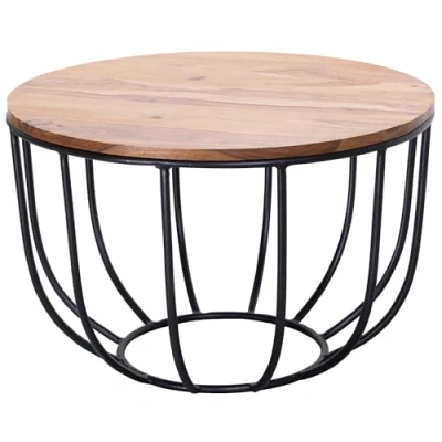 Abbildung von FINEBUY Couchtisch FB51039 (60x39x60 cm Sheesham Massivholz Metall Rund Modern), Kleiner Wohnzimmertisch, Sofatisch Kaffeetisch