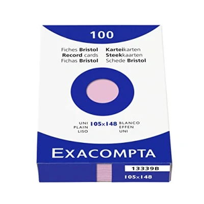 Abbildung von Exacompta 13339B Packung (mit 100 Karteikarten, DIN A6, 105 x 148 mm, blanko, ideal für die Schule) 1er Pack rosa