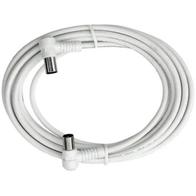 Abbildung von Axing BAK 503 00 Anschlusskabel IEC, Koax Winkelstecker mit Kupplung, hochgeschirmt (5 m) weiß