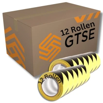 Abbildung von GTSE Markierungsklebeband 12 Rollen 50 mm x 33 m Selbstklebendes Absperrband Gestreiftes Warnband zur Boden und Sicherheitsmarkierung, Flatterband Gelb/Schwarz