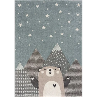 Abbildung von Teppich Kinderzimmer Teppiche für Kinderzimmer, Kinderteppich Junge, mit Bergen, Bär, Panda, Sterne, (Türkis Beige, Größe: 80x150 cm)