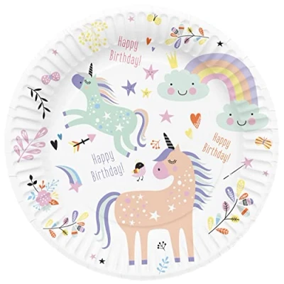 Abbildung von Einhorn und Regenbögen Teller 23cm 8 Stück