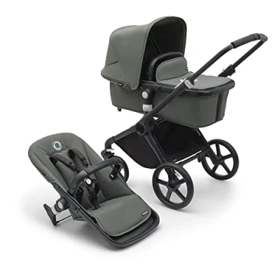 Abbildung von Bugaboo Fox Cub Kinderwagen für jedes Gelände, leichter und stabiler Kinderwagen, strapazierfähiges Design extragroßes Sonnendach, einteilig selbststehend faltbar, Forest Green