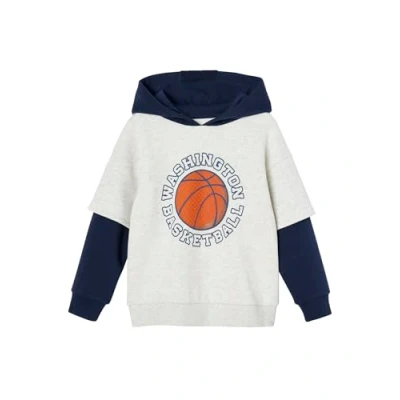 Abbildung von Vertbaudet Jungen Kapuzensweatshirt mit Lageneffekt &amp; Recycling Polyester weiß meliert 116