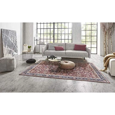 Abbildung von Nouristan Asmar Teppich Wohnzimmerteppich Orient Touch Detailiertes Muster Florales Kurflor Flachgewebe für Esszimmer, Wohnzimmer, Schlafzimmer Bordeauxrot, 200x290cm