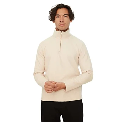 Abbildung von Trendyol Herren Stehkragen Uni Regular Sweatshirt, beige, Large