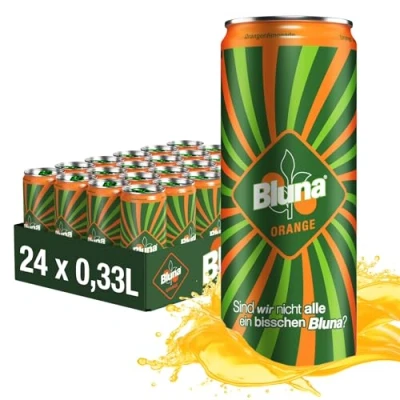 Abbildung von Bluna Orangenlimonade, prickelnder Geschmack nach fruchtiger Orange in der praktischen Getränkedose, EINWEG, 24 x 330 ml