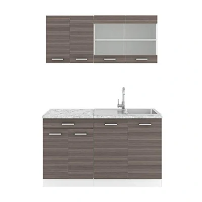 Abbildung von Vicco Singleküche R Line, Edelgrau/Weiß, 140 cm, AP Marmor