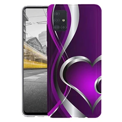 Abbildung von KX Mobile Hülle für Samsung A51 Handyhülle Motiv 248 Herz Lila Premium Silikonhülle SchutzHülle Softcase HandyCover Galaxy