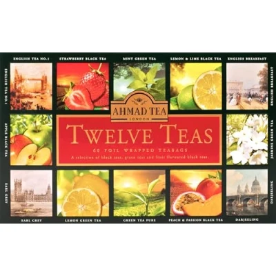Abbildung von Ahmad tea Twelve Teas Assorted 12 types of black and green with different flavors 60 individually wrapped, scented sealed ribboned bags, 120g