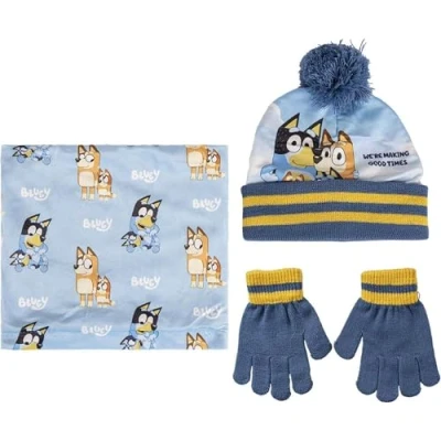 Abbildung von Cerdá Unisex Kinder Bluey, Handschuhe und Höschen Mütze, Gelb Blau, Einheitsgröße