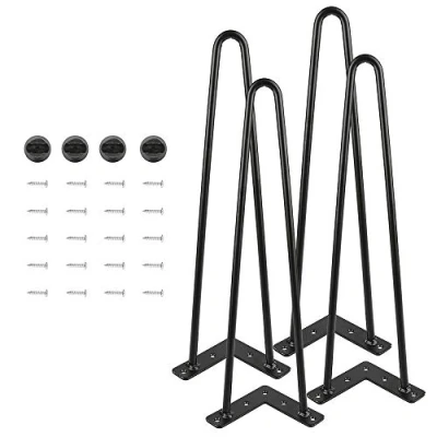 Abbildung von DDMINE Tischbeine aus Haarnadel, 4 Stück Haarnadelbeine mit 2 robusten Stangen, Möbelbeine für Esstisch, Büro, Couchtisch, Industrial Style (Schwarz, 50 cm)