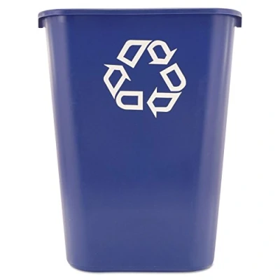 Abbildung von Rubbermaid Commercial Products FG295773BLUE Recyclingbehälter neben Schreibtisch, groß, 39,03 L, Blau