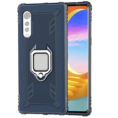 Abbildung von TANYO Hülle für LG Velvet (5G / 4G), Schutzhülle TPU Silikon Armor Handyhülle mit Ständer, Stoßfeste Silikonhülle Bumper, Blau