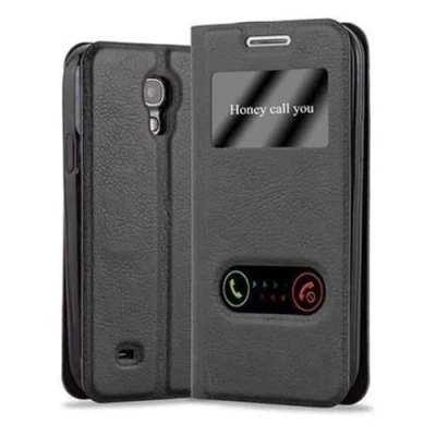 Abbildung von Cadorabo Hülle kompatibel mit Samsung Galaxy S4 Mini Sichtfenster aus Kunst Leder Flip Klappbare Magnetische [Standfunktion] [Kartenfächern] Cover für Tasche in Schwarz