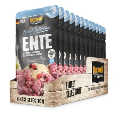 Abbildung von Belcando Finest Selection Adult Ente mit Reis und Preiselbeeren Doppelpack 2 x 12 125 g Feuchtnahrung für Sensible oder wählerische Hunde Enthält kalt gepresstes Distelöl