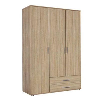 Abbildung von Rauch Möbel Rasant, Schrank Drehtürenschrank inklusive 2 Schubladen, 3 türig, Zubehörpaket Basic Einlegeböden, 1 Kleiderstange, Eiche Sonoma, 52 x 127 188 cm