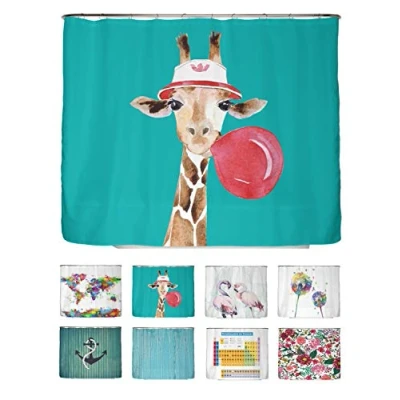 Abbildung von arteneur® Giraffe Anti Schimmel Duschvorhang 240x200 Recycelt mit Öko Tex Standard 100 Beschwerter Saum, Blickdicht, Wasserdicht, Waschbar, 16 Ringe &amp; E Book Reinigungs Tipps