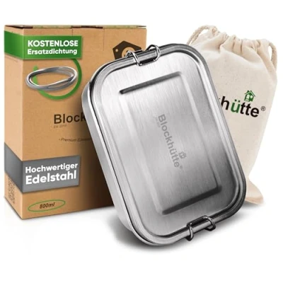 Abbildung von Blockhütte Lunchbox hochwertige Edelstahl Brotdose mit 3 flexiblen Fächern, auslaufsicher, backofenfest, stapelbar, Leben lang wiederverwendbar