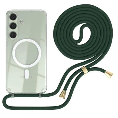 Abbildung von EAZY CASE Handykette kompatibel mit Galaxy S25 Plus Kette zum Umhängen Stoßfest Handyhülle für Silikon Hülle Band Handytasche Transparent als Fallschutz in Grün
