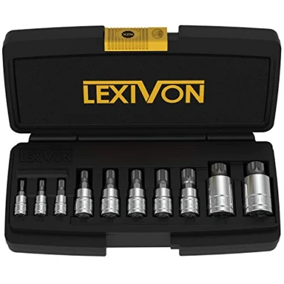 Abbildung von LEXIVON XZN Innenvielzahn Stecknuss Schlüssel Set, Größen: M4 M5 M6 M8 M9 M10 M12 M14 M16 M18 I 10 tlg Drive Größe: 1/4&quot;, 3/8&quot;, 1/2&quot; (LX 145)