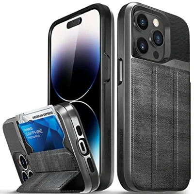 Abbildung von VENA vCommute Brieftasche Hülle für Apple iPhone 14 Pro (6.1&quot; inch), (Military Grade, Kartenfach) HandyHülle mit Standfunktion, Leder Flip Etui Schutzhülle (Schieferschwarz)