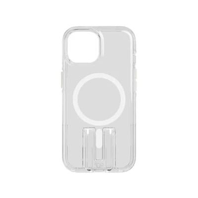 Abbildung von tech21 Evo Crystal Kick Hülle für iPhone 15, Kompatibel mit MagSafe, Biologisch abbaubar, Transparant/Weiß, 15x Militärniveau Fallschutz: 4,9m