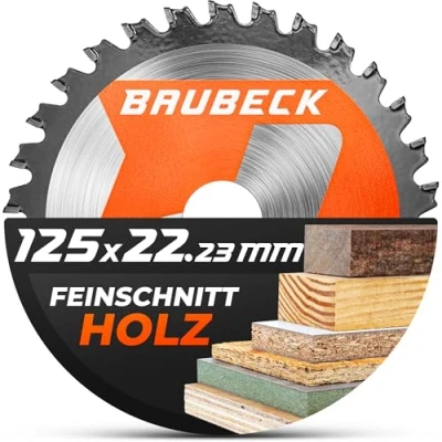 Abbildung von BAUBECK Sägeblatt für Winkelschleifer 125 Feinschnitt in Holz Trennscheibe uvm