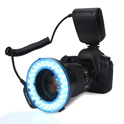 Abbildung von Makro Ringblitz, tragbarer LED LCD Ring DSLR Licht, Ringblitz mit 7 Helligkeitsmodi, Flash Lichtfilter Adapter für Fotografie Liebhaber