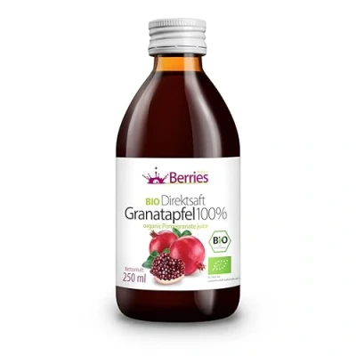 Abbildung von Berries Polska Bio Saft Direkt aus Frucht Gepresst, Kaltgepresst ohne Farbstoffe, Zucker, GMO, Konservierungsstoffe Vegan, Vegetarisch Geschmack Granatapfel 250ml