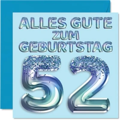 Abbildung von Stuff4 52. Geburtstagskarte für Männer Blau Glitzerballons Alles Gute zum Geburtstagskarten 52 Jährige Mann Papa Opa Onkel, 145mm Zweiundfünfzig Geburtstag Grußkarten