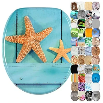 Abbildung von Sanilo WC Sitz mit Absenkautomatik I Hochwertiger Toilettensitz aus Holz Toilettendeckel in verschiedenen Motiven (Starfish)