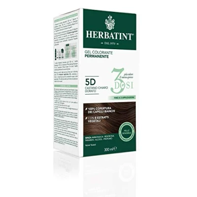 Abbildung von Herbatint Permanentes Farbgel 3 Dosen, 300 ml 5D Hellbraun Gold, ohne Ammoniak, für empfindliche Haut, 100% Abdeckung weißes Haar, mit 8 natürlichen Bio Extrakten